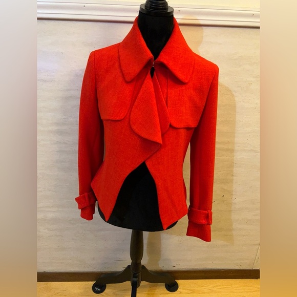 Anne Klein Jackets & Blazers - Anne Klein Ruffle Collar Front Career Jacket Elegant Red